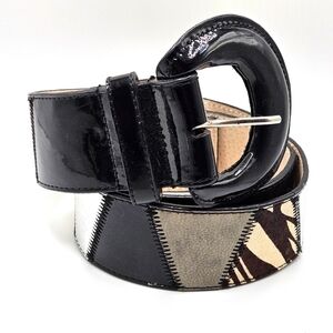 VINTAGE Lake Short Drive Patchwork Animal Print Genuine Leather Belt Small S